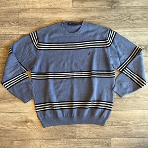 Nautica Men’s Vintage Crewneck Pullover Stripe Sweater Cotton Baby Blue XXL